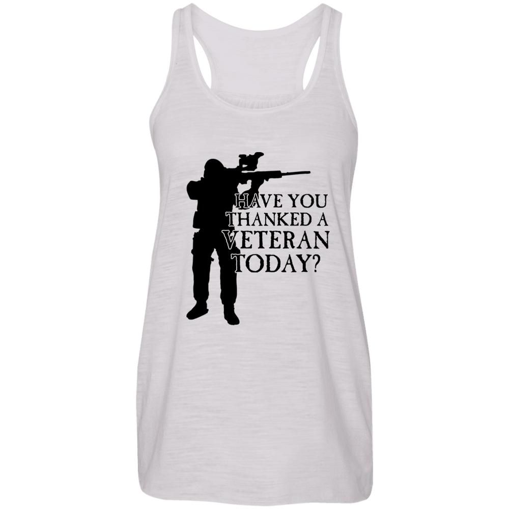 Designs by MyUtopia Shout Out:Have You Thanked A Veteran Today Ladies Flowy Racer-back Tank Top,Vintage White / X-Small,Tank Tops