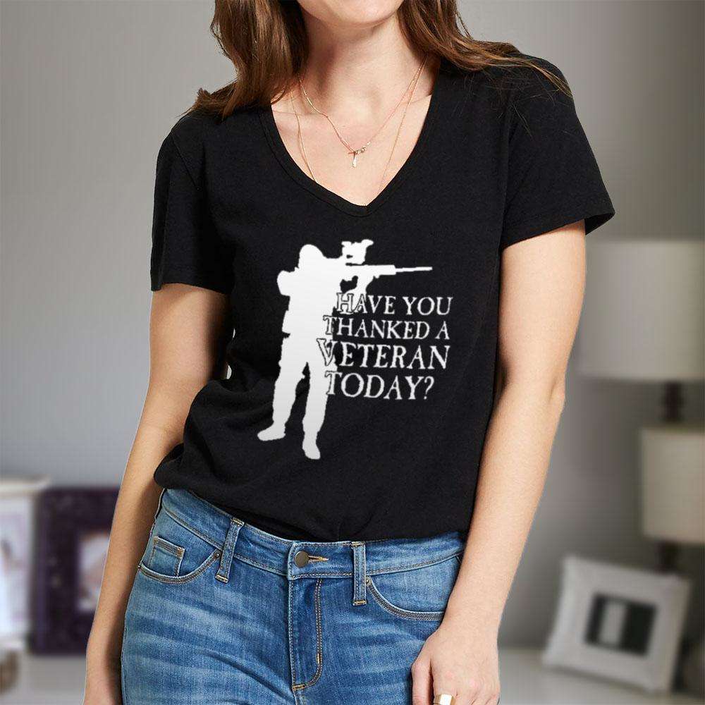 Designs by MyUtopia Shout Out:Have You Thanked A Veteran Today Ladies' V-Neck T-Shirt