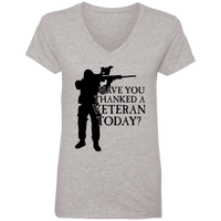 Load image into Gallery viewer, Designs by MyUtopia Shout Out:Have You Thanked A Veteran Today Ladies&#39; V-Neck T-Shirt,Heather Grey / S,Ladies T-Shirts
