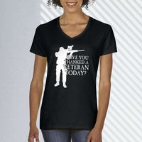 Load image into Gallery viewer, Designs by MyUtopia Shout Out:Have You Thanked A Veteran Today Ladies&#39; V-Neck T-Shirt,Black / S,Ladies T-Shirts
