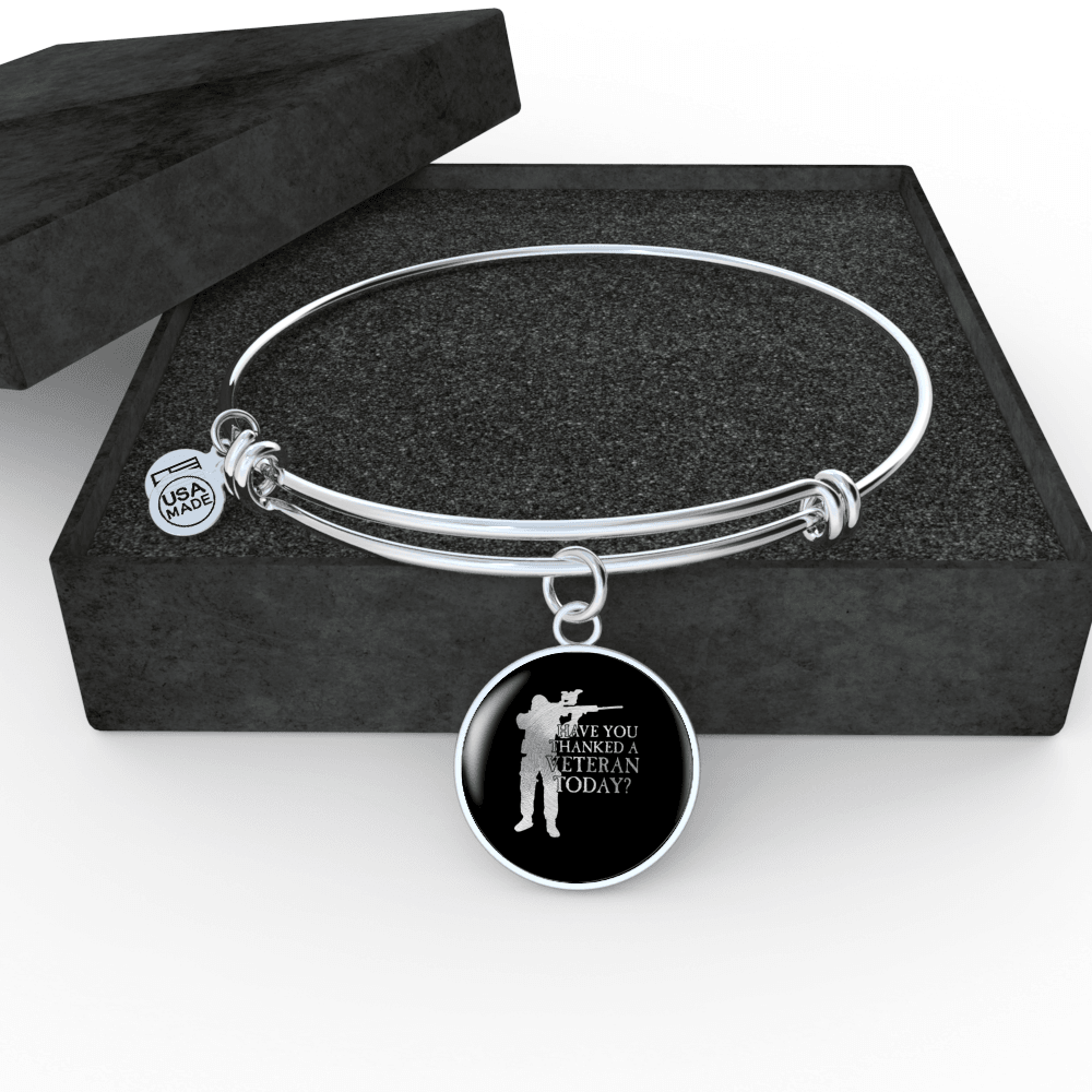 Designs by MyUtopia Shout Out:Have You Thanked A Veteran Today Personalized Engravable Keepsake Bangle Bracelet,Silver / No,Wire Bracelet