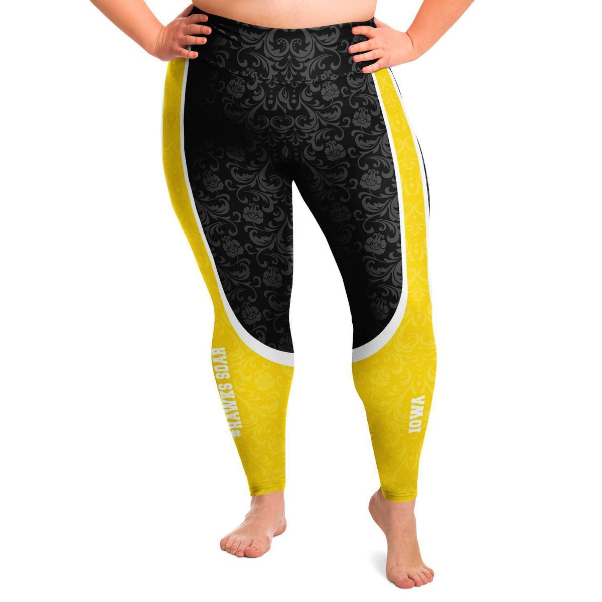 Designs by MyUtopia Shout Out:Hawk Soar Iowa Fan Fashion Plus Size Leggings,2XL (18W/20W) / Black,Plus Size Legging - AOP