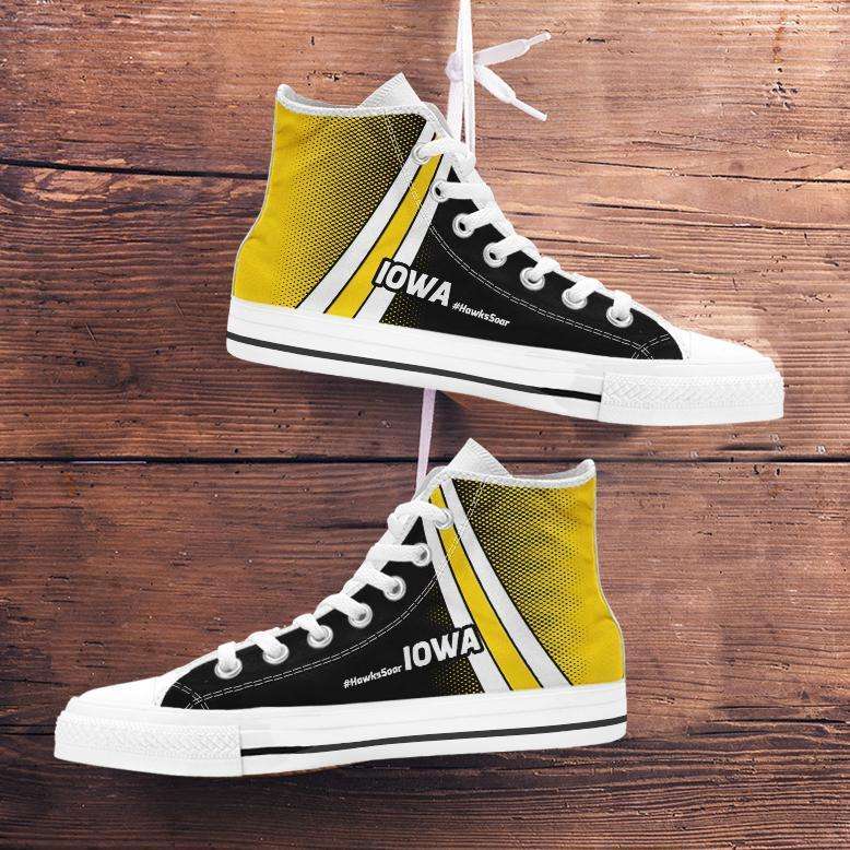 Designs by MyUtopia Shout Out:#HawksSoar Iowa Canvas High Top Shoes,Men's / Mens US 5 (EU38) / Black/Yellow,High Top Sneakers