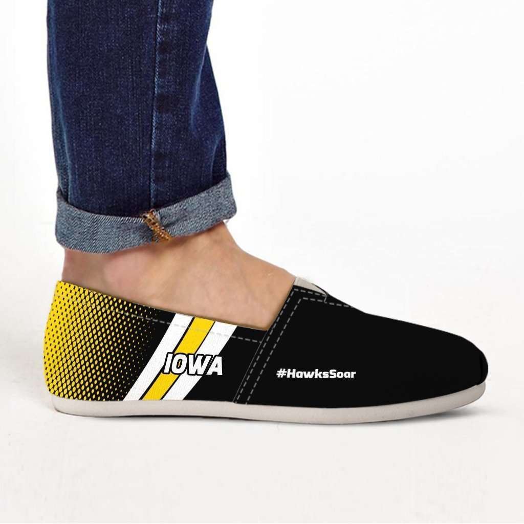Designs by MyUtopia Shout Out:#HawksSoar Iowa Casual Canvas Slip on Shoes Women's Flats,US6 (EU36) / Black/Yellow,Slip on Flats