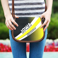 Load image into Gallery viewer, Designs by MyUtopia Shout Out:#HawksSoar Iowa Fan Canvas Saddlebag Style Crossbody Purse
