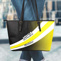Load image into Gallery viewer, Designs by MyUtopia Shout Out:#HawksSoar Iowa Fan Faux Leather Totebag Purse,Large (11 x 17 x 6) / Black/White/Yellow,tote bag purse

