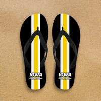 Load image into Gallery viewer, Designs by MyUtopia Shout Out:#HawksSoar Iowa Flip Flops,Men&#39;s / Men&#39;s Small (US 7-8 /EU 40-42) / Black/Yellow,Flip Flops
