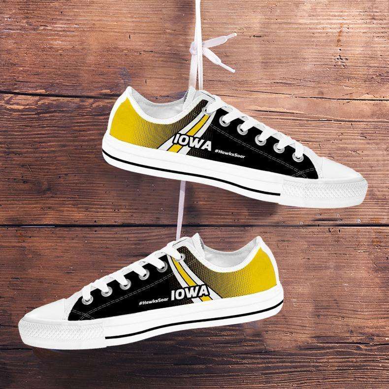 Designs by MyUtopia Shout Out:#HawksSoar Iowa Lowtop Shoes,Men's / Mens US5 (EU38) / White/Yellow/Black,Lowtop Shoes