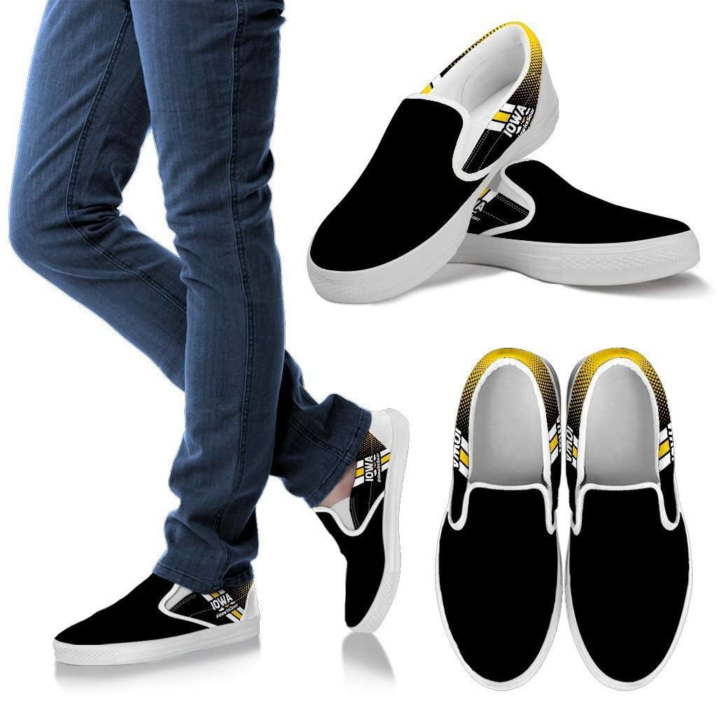 Designs by MyUtopia Shout Out:#HawksSoar Iowa Slip-on Shoes,Men's / Mens US8 (EU40) / Black,Slip on sneakers