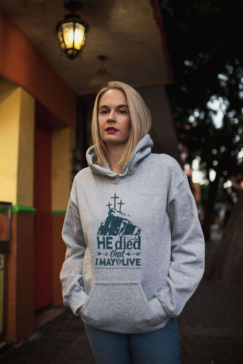 Designs by MyUtopia Shout Out:He Died That I May Live Core Fleece Pullover Hoodie