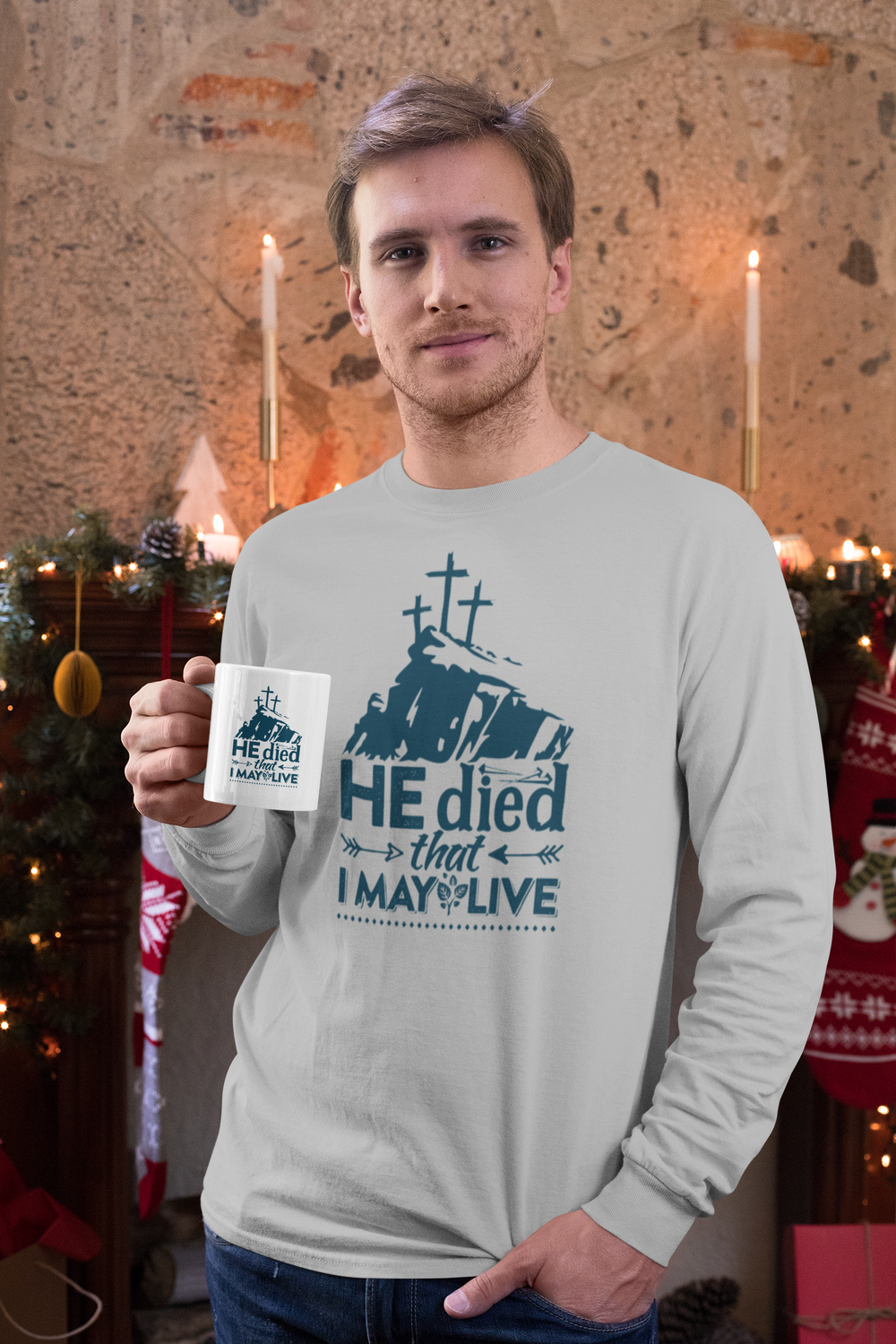 Designs by MyUtopia Shout Out:He Died That I May Live Long Sleeve Ultra Cotton Unisex T-Shirt
