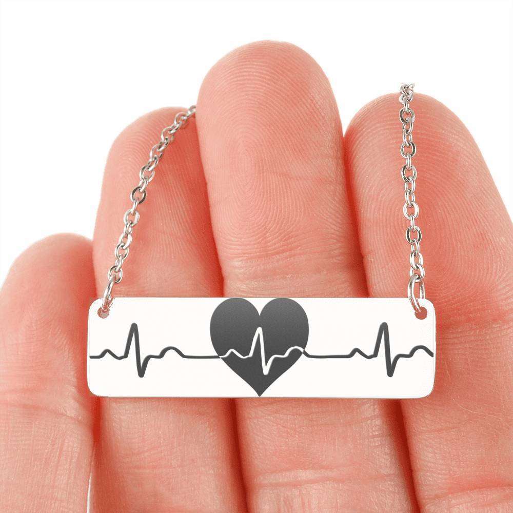 Designs by MyUtopia Shout Out:Heart and Heart Beat Engraved Personalizable Horizontal Bar Necklace,316L Stainless Steel / No,Necklace