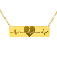 Load image into Gallery viewer, Designs by MyUtopia Shout Out:Heart and Heart Beat Engraved Personalizable Horizontal Bar Necklace,18K Gold Over Stainless Steel / No,Necklace
