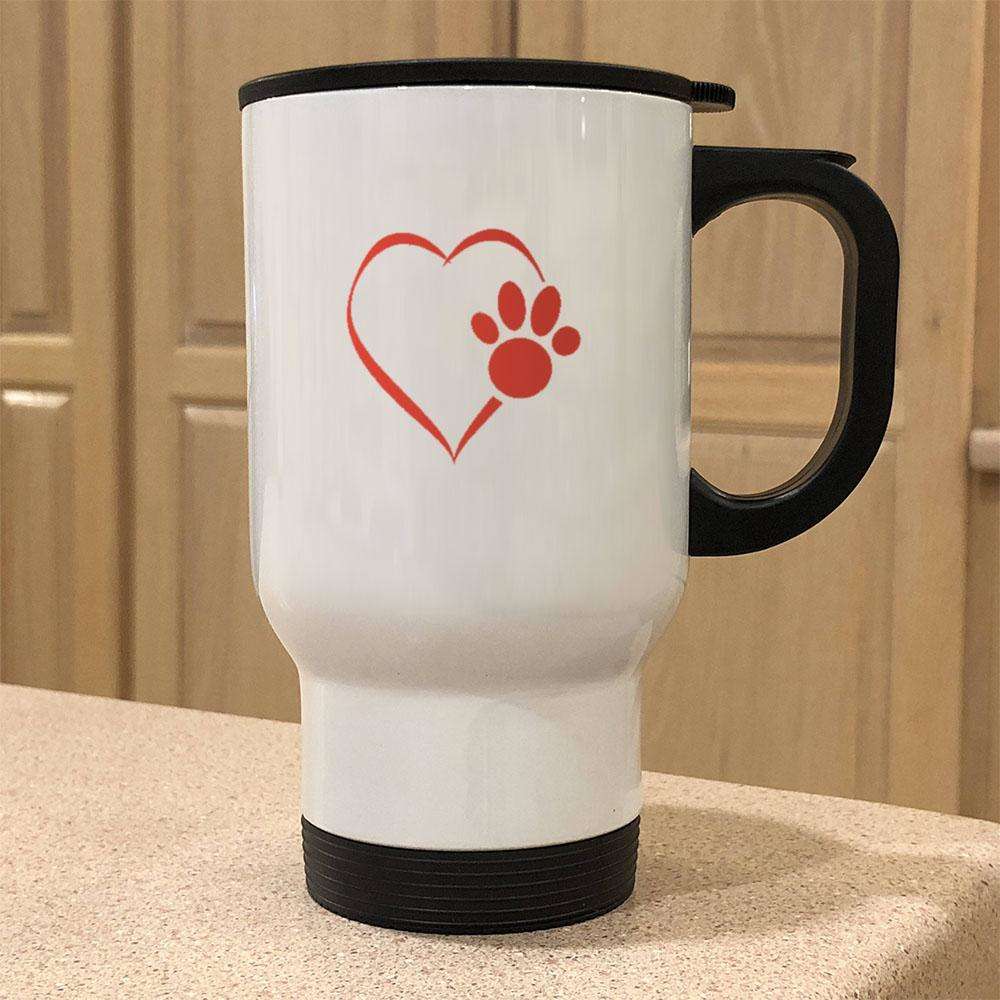 Designs by MyUtopia Shout Out:Heart Dog Paw 14 oz Stainless Steel Travel Coffee Mug w. Twist Close Lid