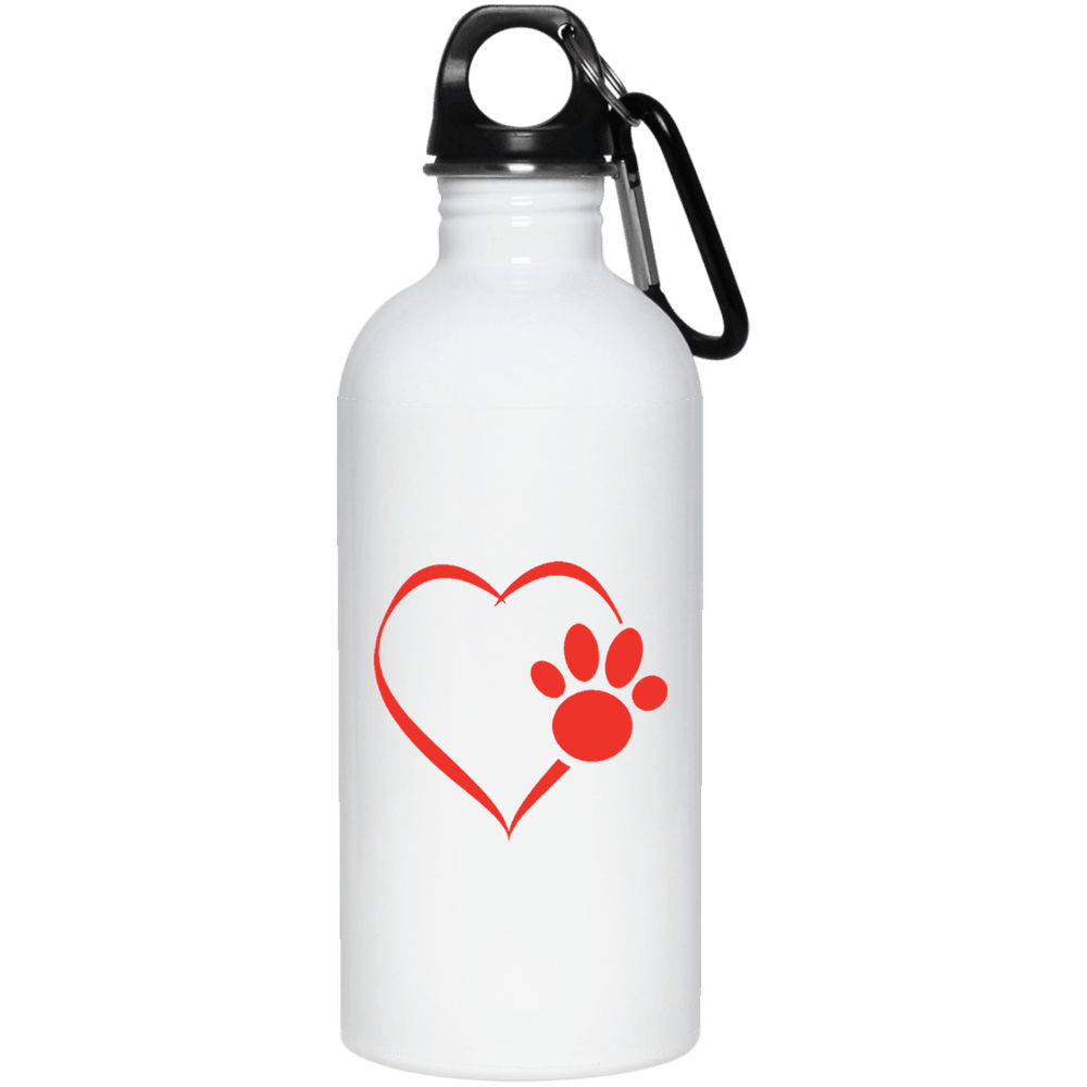 Designs by MyUtopia Shout Out:Heart Dog Paw 20 oz. Stainless Steel Water Bottle,White / One Size,Water Bottles