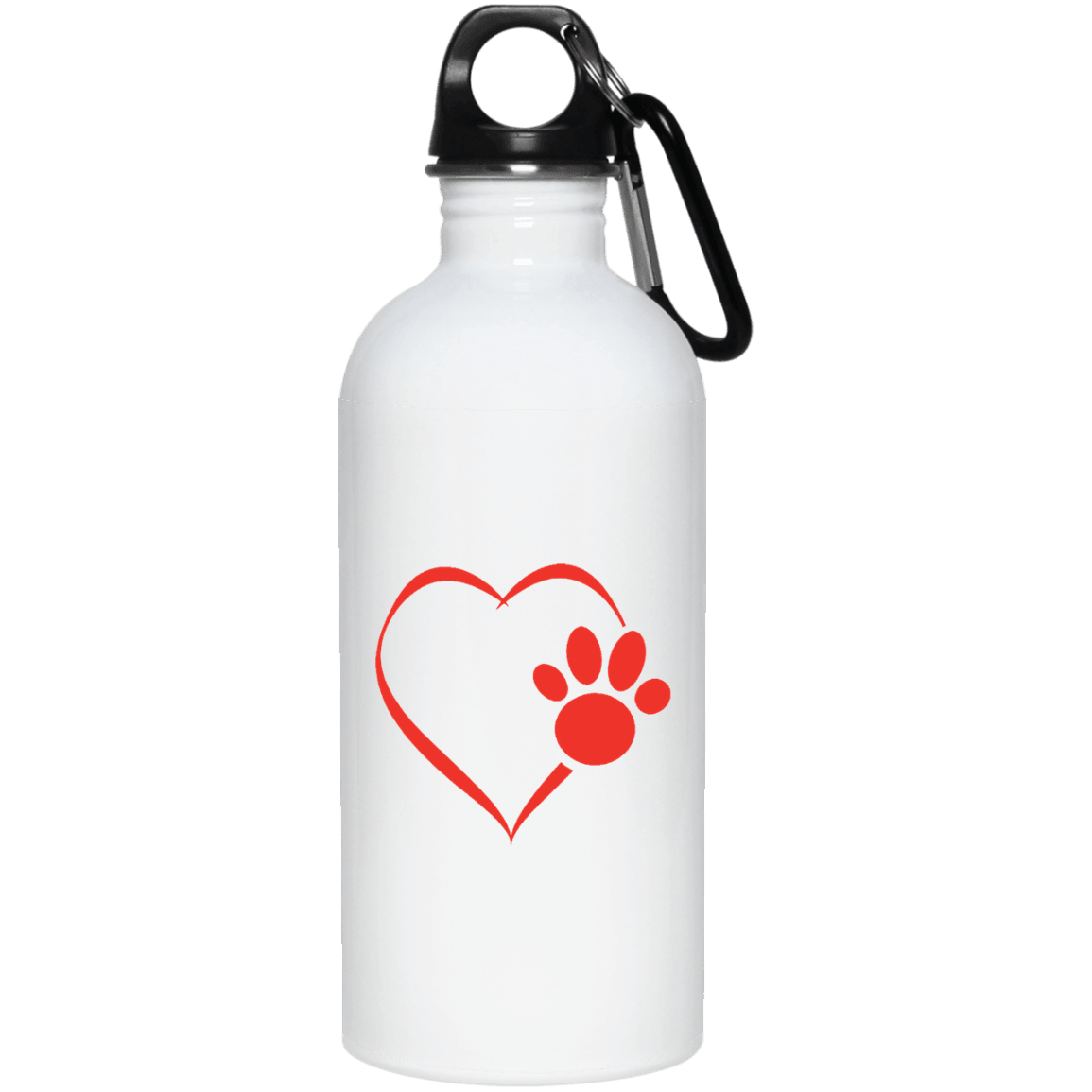 Designs by MyUtopia Shout Out:Heart Dog Paw 20 oz. Stainless Steel Water Bottle,White / One Size,Water Bottles