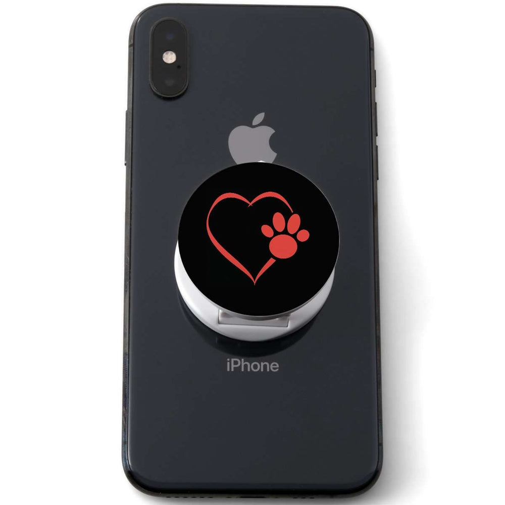 Designs by MyUtopia Shout Out:Heart Dog Paw (Black) Hinged Phone Grip and Stand for Smartphones and Tablets