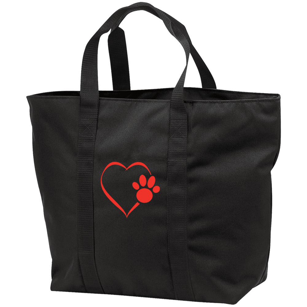 Designs by MyUtopia Shout Out:Heart Dog Paw Embroidered All Purpose Tote Bag w Zipper Closure and side pocket,Black/Black / One Size,Totebag