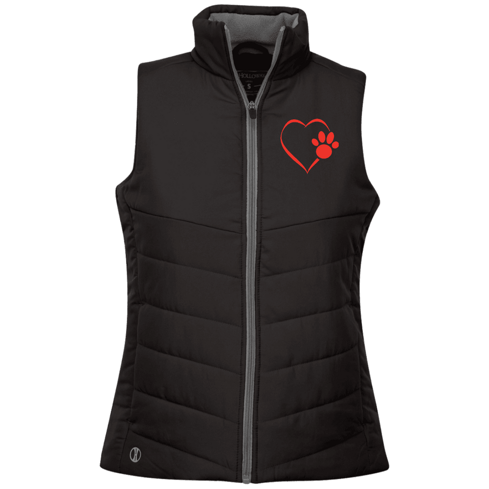 Designs by MyUtopia Shout Out:Heart Dog Paw Embroidered Holloway Ladies' Quilted Vest,Black / X-Small,Jackets