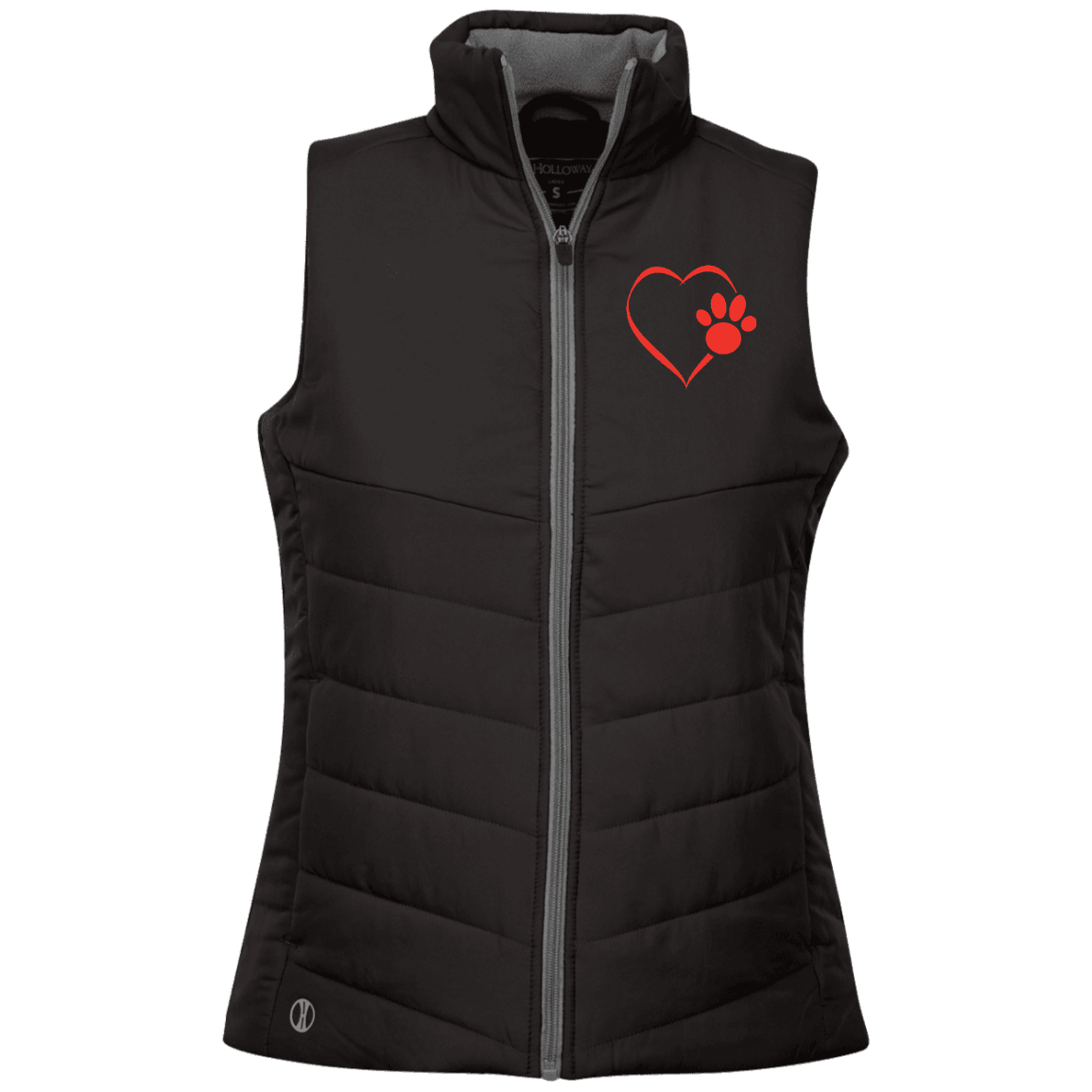 Designs by MyUtopia Shout Out:Heart Dog Paw Embroidered Holloway Ladies' Quilted Vest,Black / X-Small,Jackets