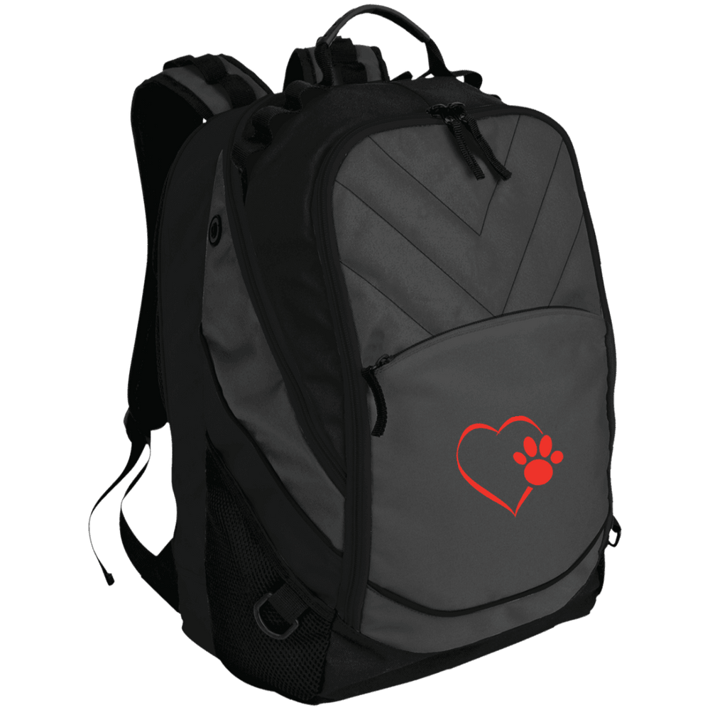 Designs by MyUtopia Shout Out:Heart Dog Paw Embroidered Laptop Computer Backpack,Dark Charcoal/Black / One Size,Backpacks