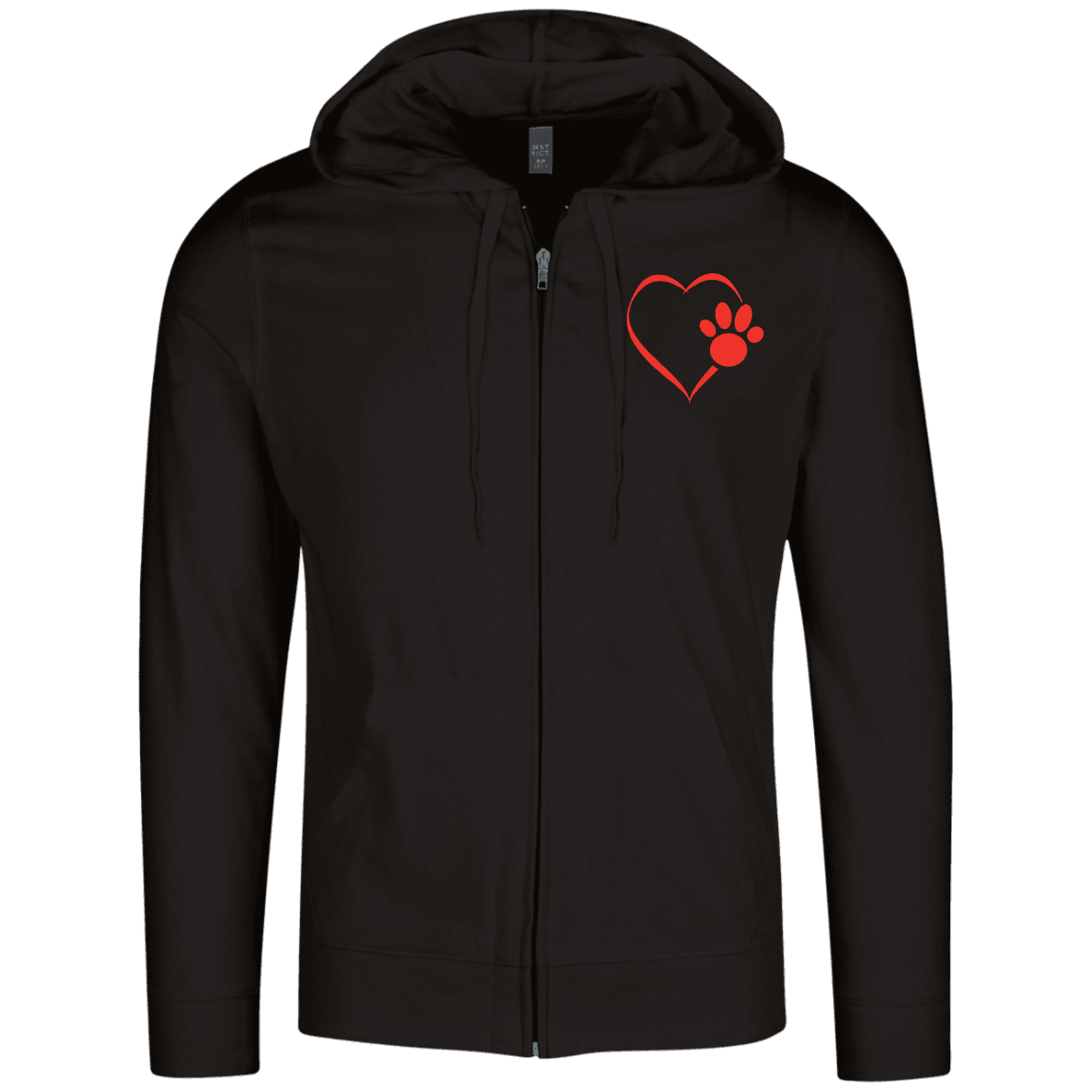 Designs by MyUtopia Shout Out:Heart Dog Paw Embroidered Lightweight Full Zip Hoodie,Black / X-Small,Sweatshirts