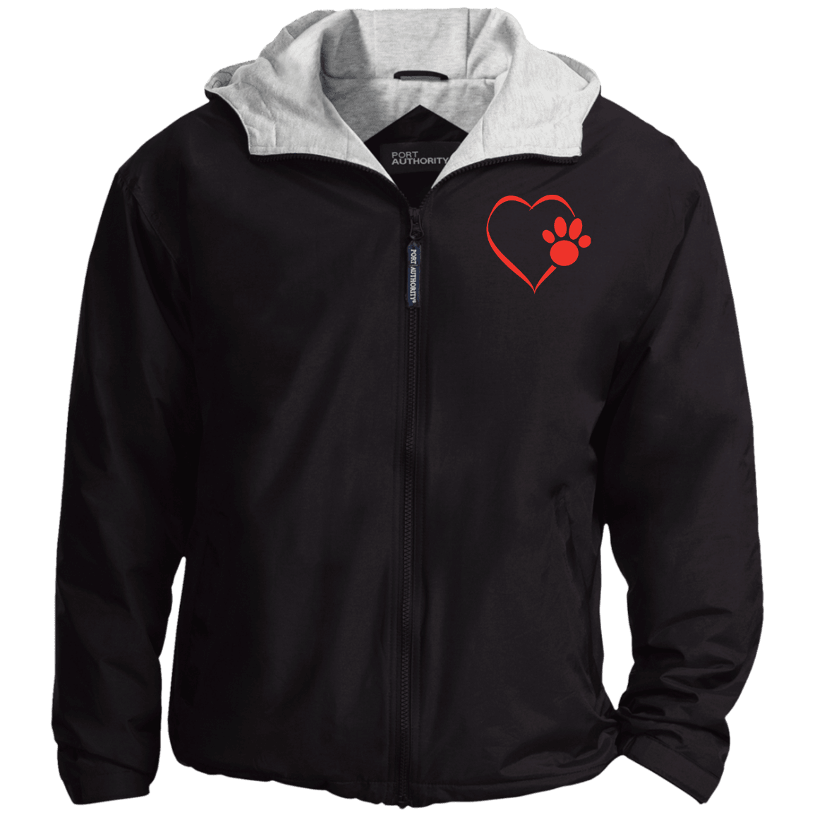 Designs by MyUtopia Shout Out:Heart Dog Paw Embroidered Port Authority Team Jacket,Black/Light Oxford / X-Small,Jackets