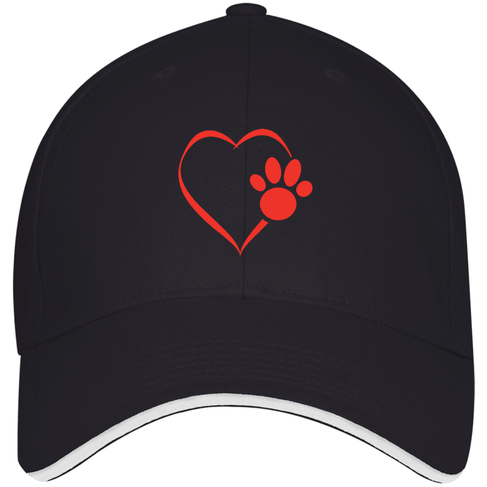 Designs by MyUtopia Shout Out:Heart Dog Paw Embroidered USA Made Structured Twill Cap With Sandwich Visor,Navy/White / One Size,Hats