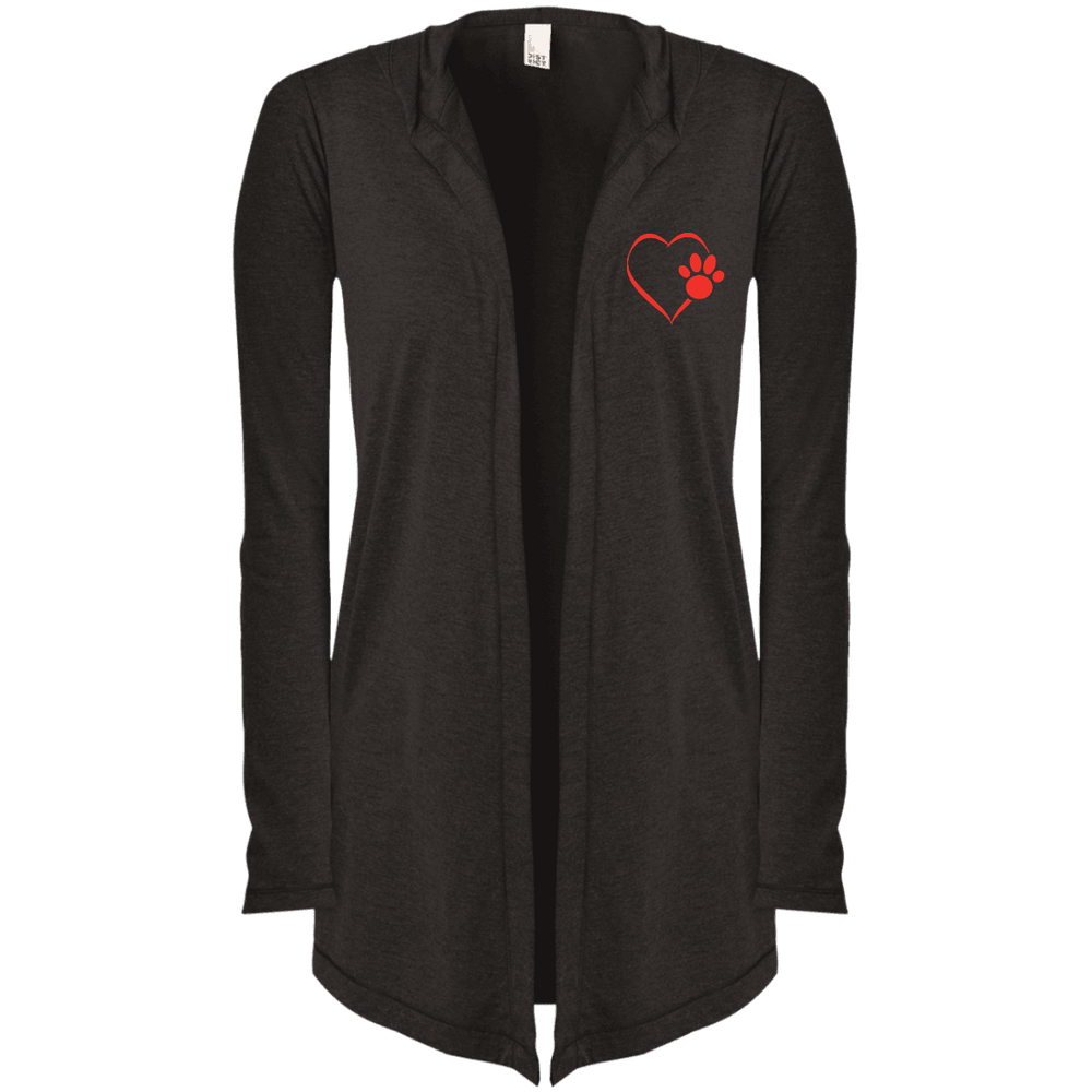 Designs by MyUtopia Shout Out:Heart Dog Paw Embroidered Women's Hooded Cardigan,Black Frost / X-Small,Sweatshirts