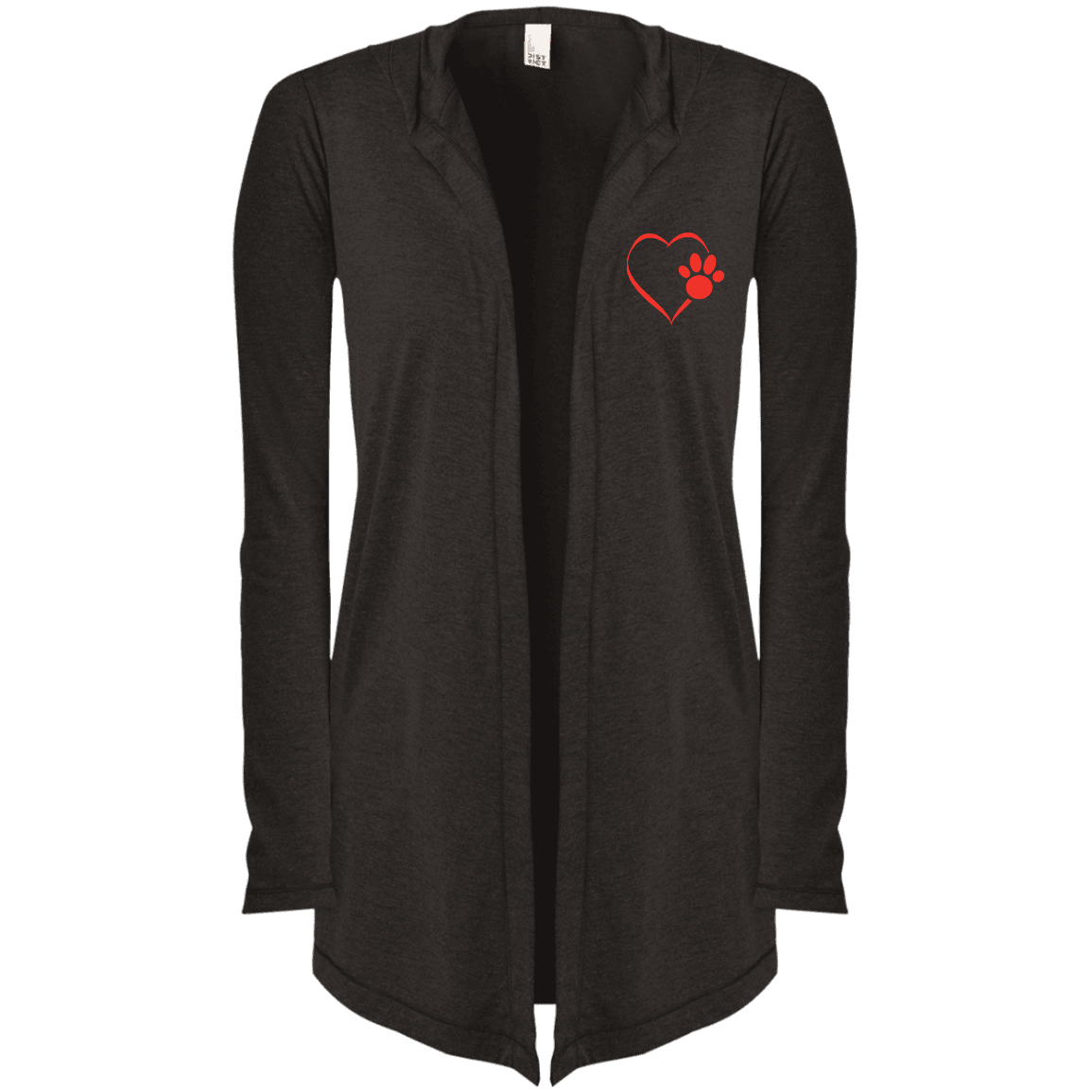 Designs by MyUtopia Shout Out:Heart Dog Paw Embroidered Women's Hooded Cardigan,Black Frost / X-Small,Sweatshirts