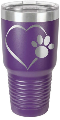 Load image into Gallery viewer, Designs by MyUtopia Shout Out:Heart Dog Paw Engraved Stainless Steel Insulated Double Wall 30oz Tumbler Premium Travel Mug,Purple / 30 Oz,Polar Camel Tumbler
