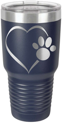 Load image into Gallery viewer, Designs by MyUtopia Shout Out:Heart Dog Paw Engraved Stainless Steel Insulated Double Wall 30oz Tumbler Premium Travel Mug,Navy Blue / 30 Oz,Polar Camel Tumbler
