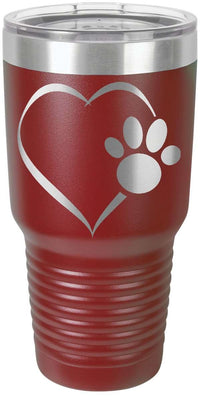 Load image into Gallery viewer, Designs by MyUtopia Shout Out:Heart Dog Paw Engraved Stainless Steel Insulated Double Wall 30oz Tumbler Premium Travel Mug,Burgundy / 30 Oz,Polar Camel Tumbler
