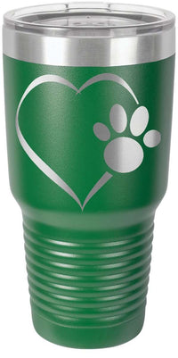 Load image into Gallery viewer, Designs by MyUtopia Shout Out:Heart Dog Paw Engraved Stainless Steel Insulated Double Wall 30oz Tumbler Premium Travel Mug,Green / 30 Oz,Polar Camel Tumbler
