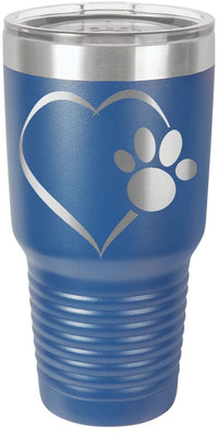 Load image into Gallery viewer, Designs by MyUtopia Shout Out:Heart Dog Paw Engraved Stainless Steel Insulated Double Wall 30oz Tumbler Premium Travel Mug,Royal Blue / 30 Oz,Polar Camel Tumbler
