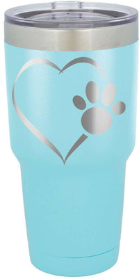 Load image into Gallery viewer, Designs by MyUtopia Shout Out:Heart Dog Paw Engraved Stainless Steel Insulated Double Wall 30oz Tumbler Premium Travel Mug,Light Blue / 30 Oz,Polar Camel Tumbler
