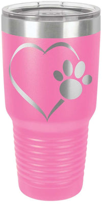 Load image into Gallery viewer, Designs by MyUtopia Shout Out:Heart Dog Paw Engraved Stainless Steel Insulated Double Wall 30oz Tumbler Premium Travel Mug,Pink / 30 Oz,Polar Camel Tumbler
