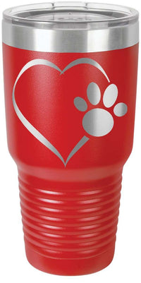 Load image into Gallery viewer, Designs by MyUtopia Shout Out:Heart Dog Paw Engraved Stainless Steel Insulated Double Wall 30oz Tumbler Premium Travel Mug,Red / 30 Oz,Polar Camel Tumbler
