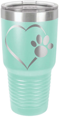 Load image into Gallery viewer, Designs by MyUtopia Shout Out:Heart Dog Paw Engraved Stainless Steel Insulated Double Wall 30oz Tumbler Premium Travel Mug,Teal / 30 Oz,Polar Camel Tumbler
