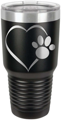 Load image into Gallery viewer, Designs by MyUtopia Shout Out:Heart Dog Paw Engraved Stainless Steel Insulated Double Wall 30oz Tumbler Premium Travel Mug,Black / 30 Oz,Polar Camel Tumbler
