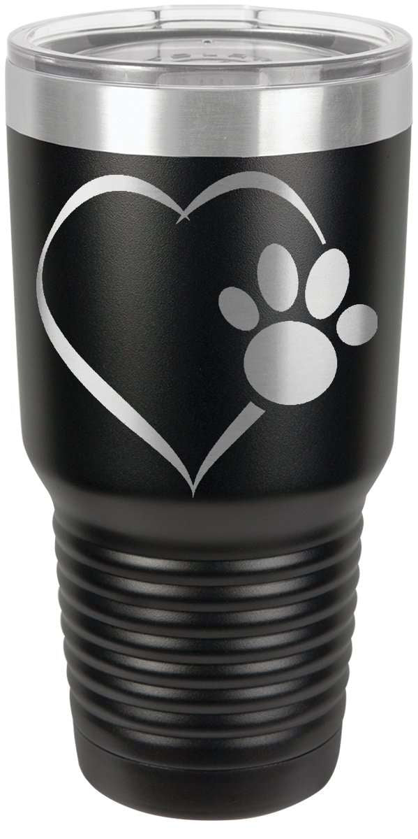 Designs by MyUtopia Shout Out:Heart Dog Paw Engraved Stainless Steel Insulated Double Wall 30oz Tumbler Premium Travel Mug,Black / 30 Oz,Polar Camel Tumbler