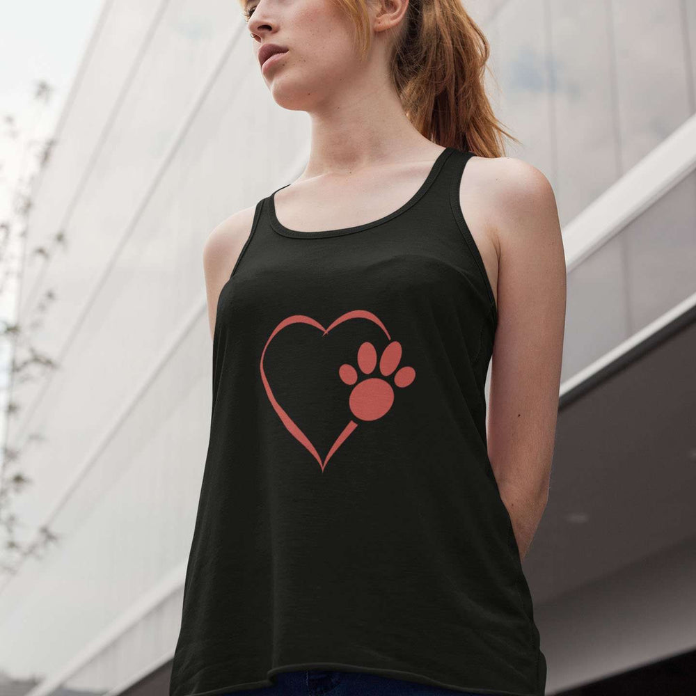 Designs by MyUtopia Shout Out:Heart Dog Paw Ladies Flowy Racer-back Tank Top