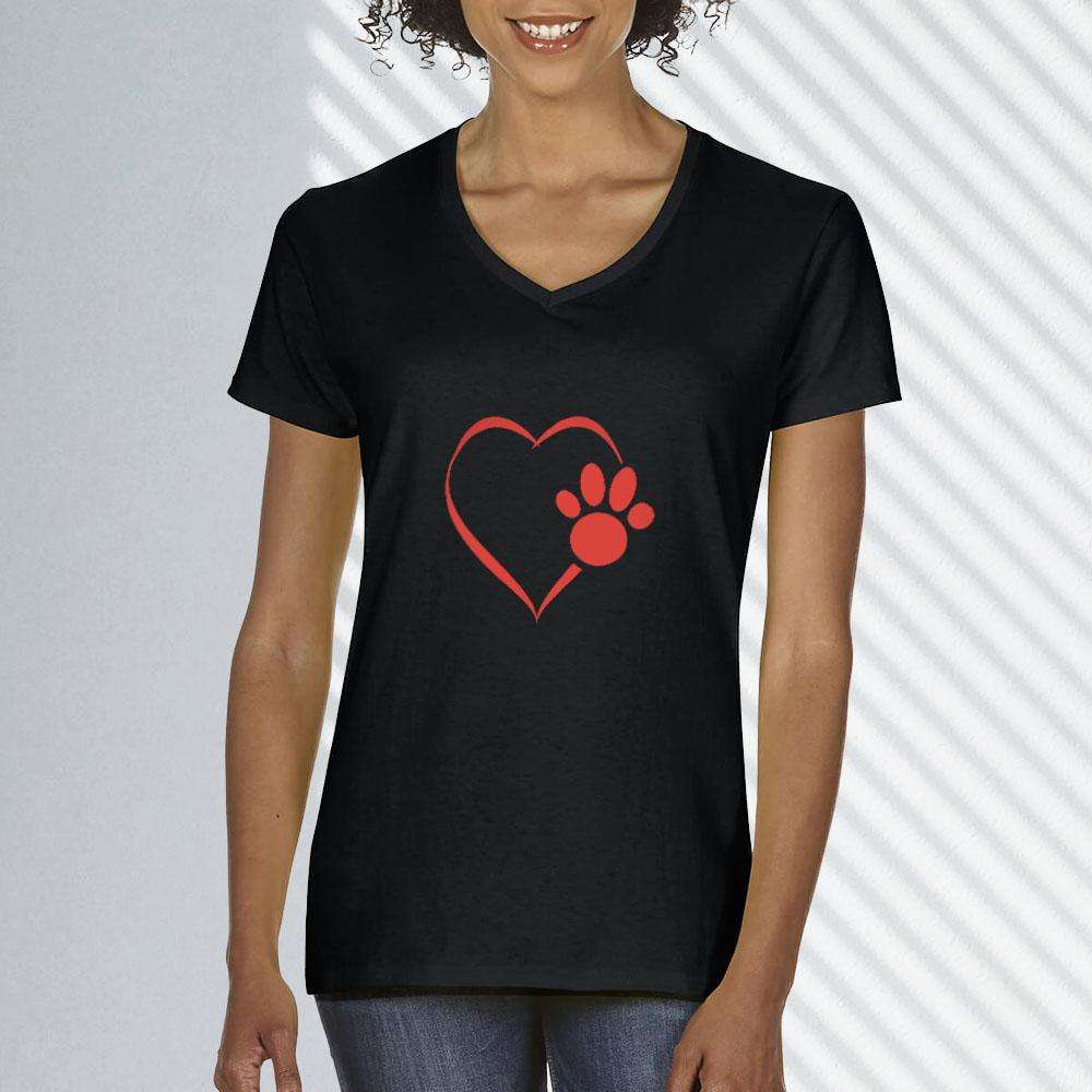 Designs by MyUtopia Shout Out:Heart Dog Paw Ladies Ultra Cotton V-Neck T-Shirt