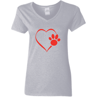Load image into Gallery viewer, Designs by MyUtopia Shout Out:Heart Dog Paw Ladies Ultra Cotton V-Neck T-Shirt,Sport Grey / S,Ladies T-Shirts
