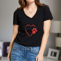Load image into Gallery viewer, Designs by MyUtopia Shout Out:Heart Dog Paw Ladies Ultra Cotton V-Neck T-Shirt
