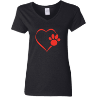 Load image into Gallery viewer, Designs by MyUtopia Shout Out:Heart Dog Paw Ladies Ultra Cotton V-Neck T-Shirt,Black / S,Ladies T-Shirts
