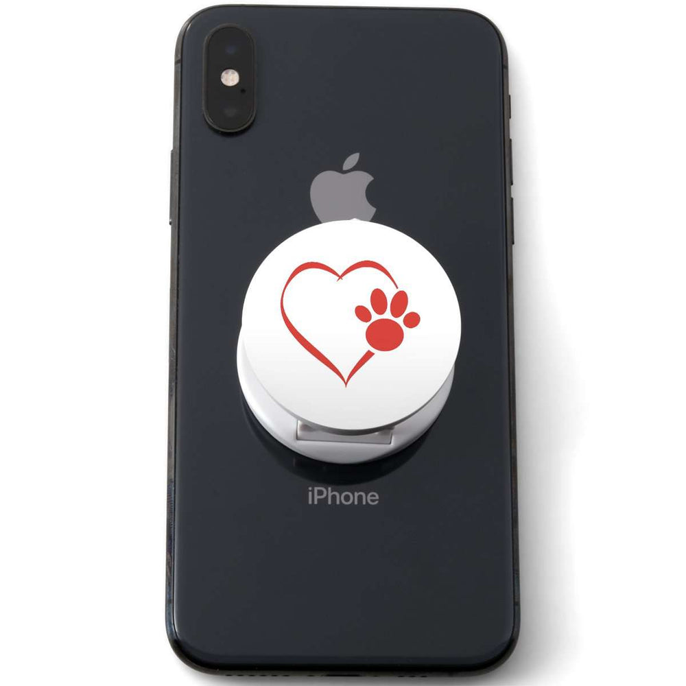 Designs by MyUtopia Shout Out:Heart Dog Paw (White) Hinged Phone Grip and Stand for Smartphones and Tablets