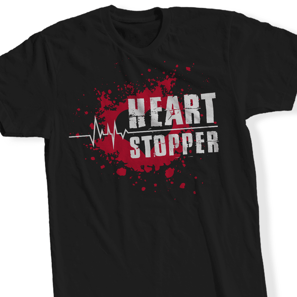 Designs by MyUtopia Shout Out:Heart Stopper - T Shirt,Short Sleeve / Black / Small,Adult Unisex T-Shirt