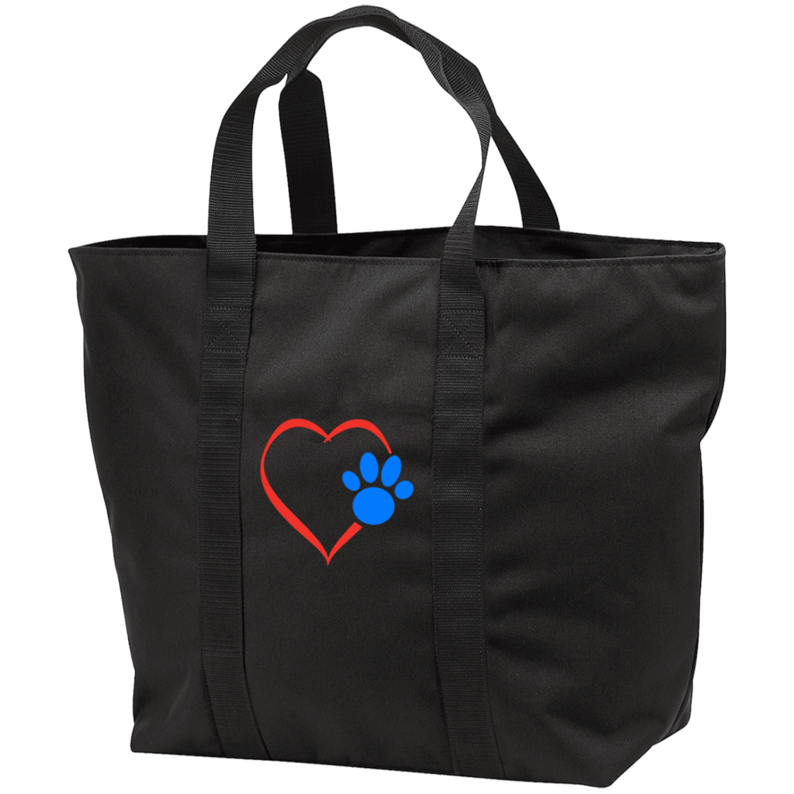 Designs by MyUtopia Shout Out:Heart w Blue Dog Paw Embroidered All Purpose Tote Bag,Black/Black / One Size,Bags