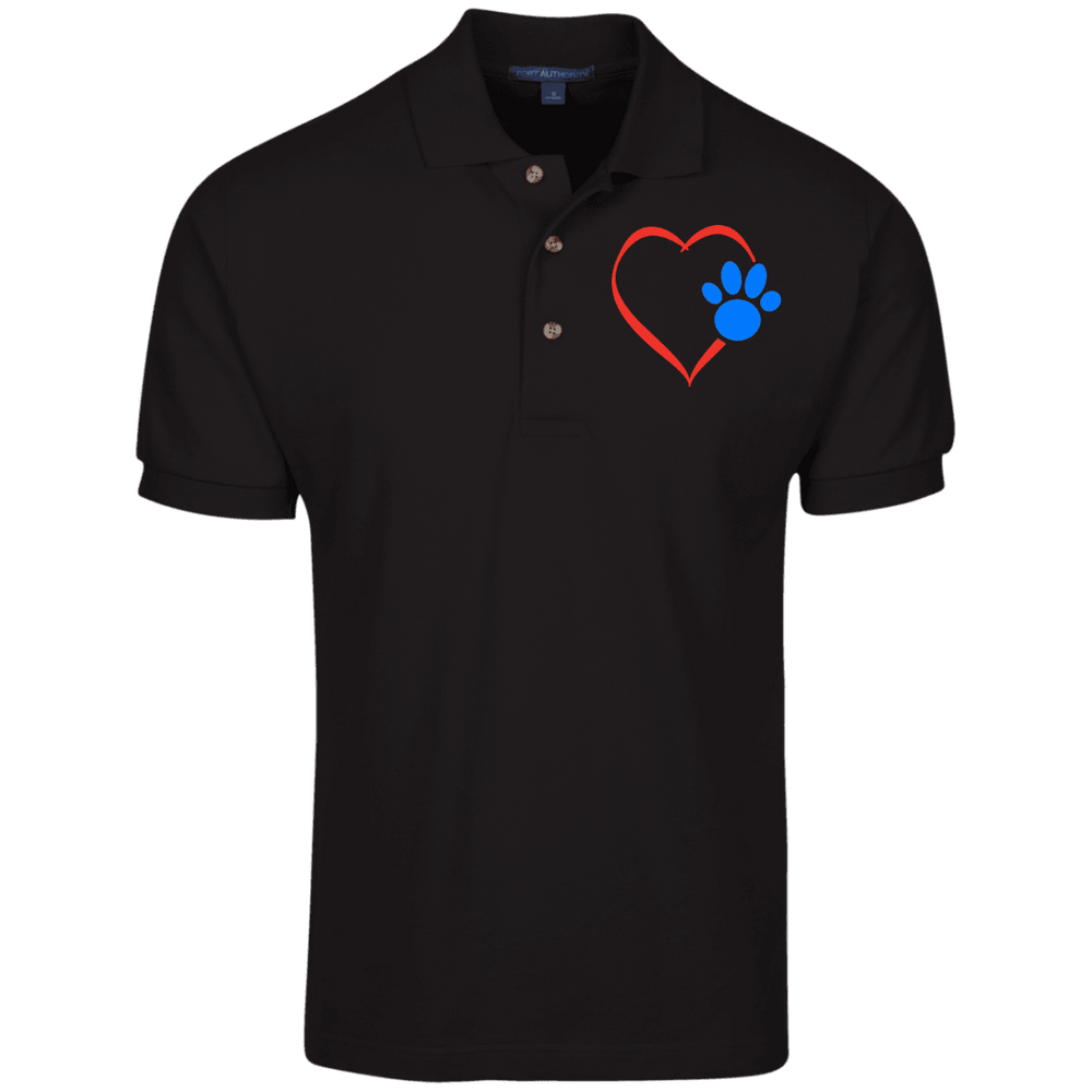 Designs by MyUtopia Shout Out:Heart w Blue Dog Paw Embroidered Cotton Pique Knit Polo,Black / X-Small,Polo Shirts